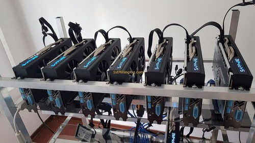 A close-up shot of a powerful mining rig, showcasing the multiple GPUs that are essential for efficient Dogecoin mining.
